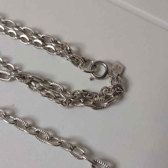 Silver Tone Sarah Coventry Vintage 2 Chain Necklace 30 Inches Long - Picture 4 of 9